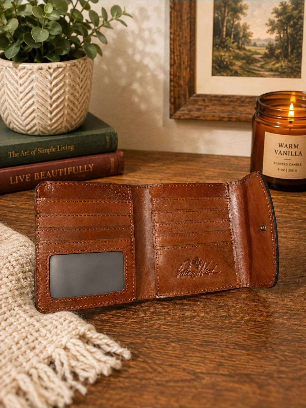 Patricia Nash Kiss-Lock Brown Leather Reiti Trifold Wallet RFID